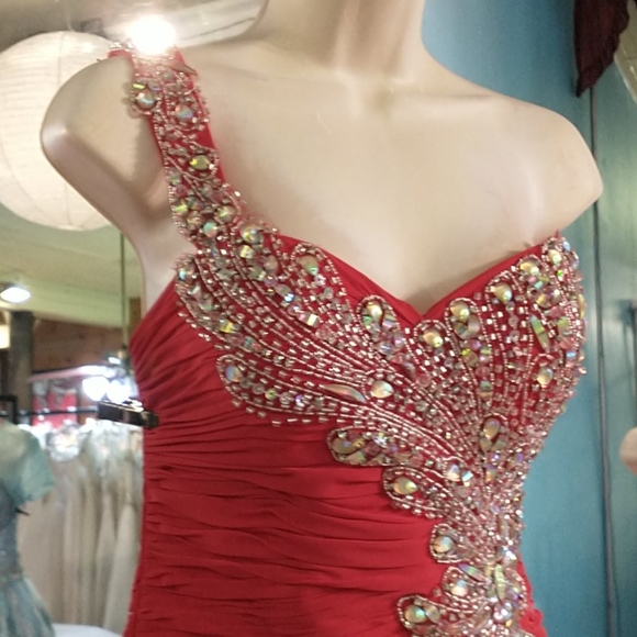Epic Formals Front Slit That Rhinestoned Red Dress - Picture 5 of 9